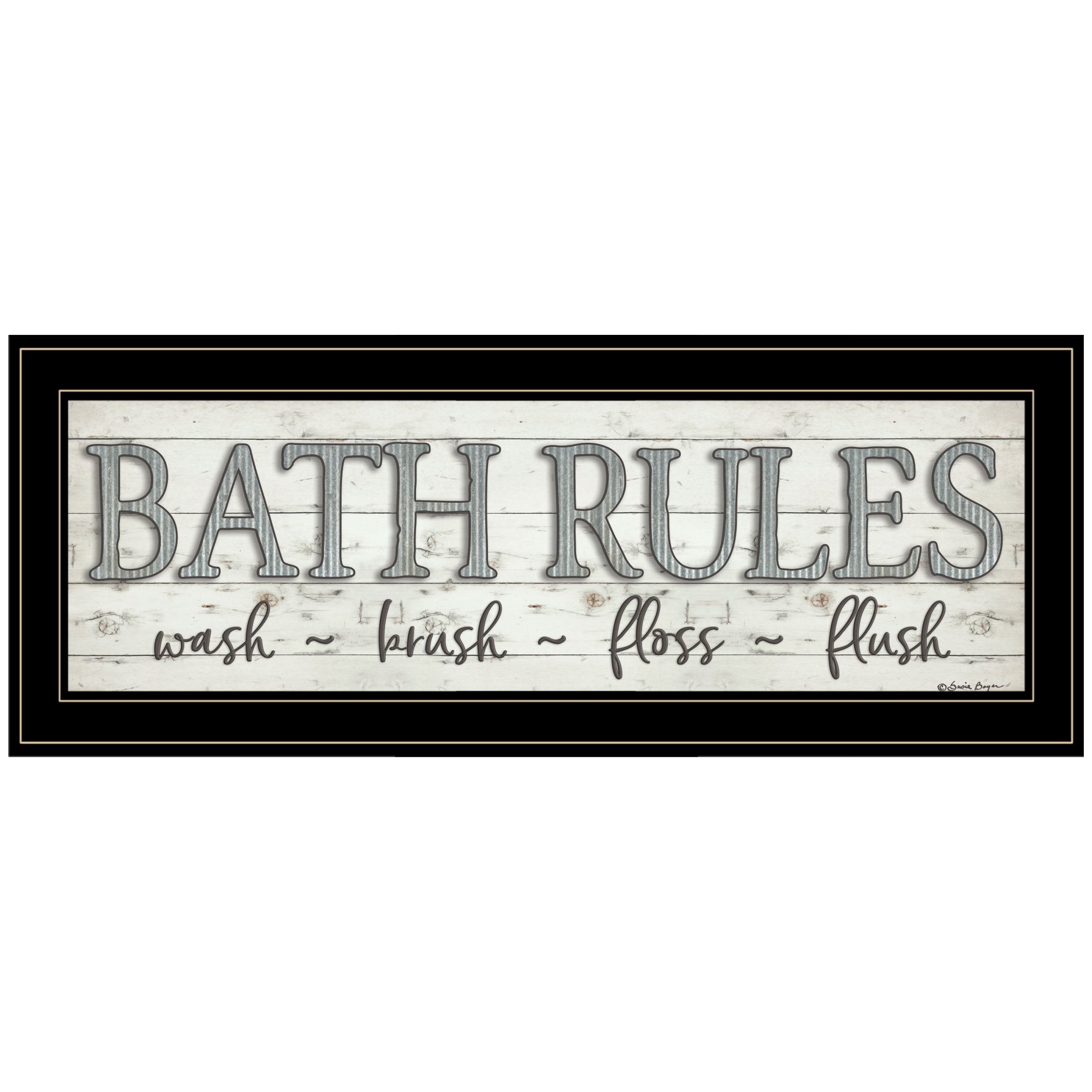 'Bath Rules' By Susie Boyer, Ready to Hang Framed Print, Black Frame