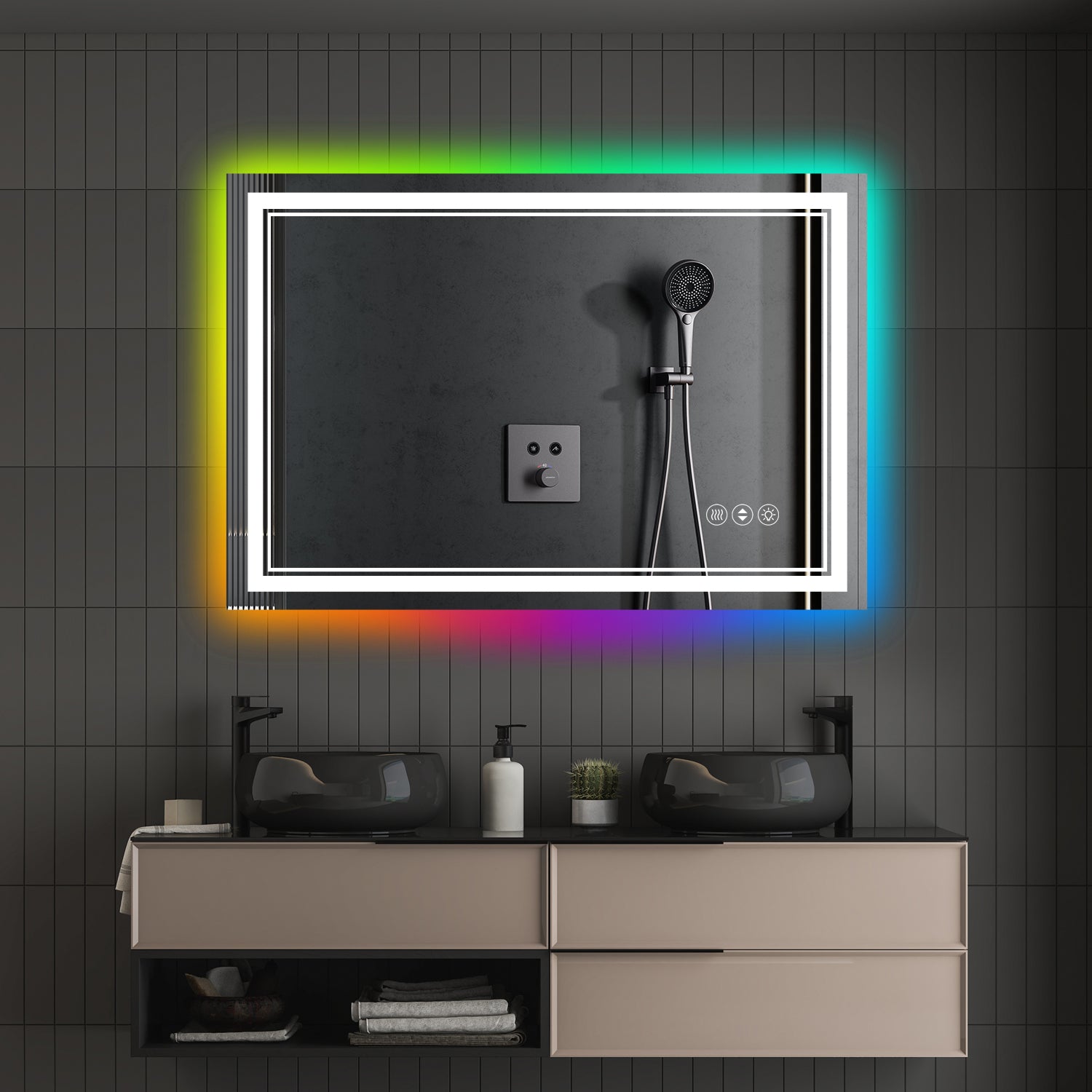 48x30 Inch Frameless LED Bathroom Mirror,Smart Mirror,RGB Backlight