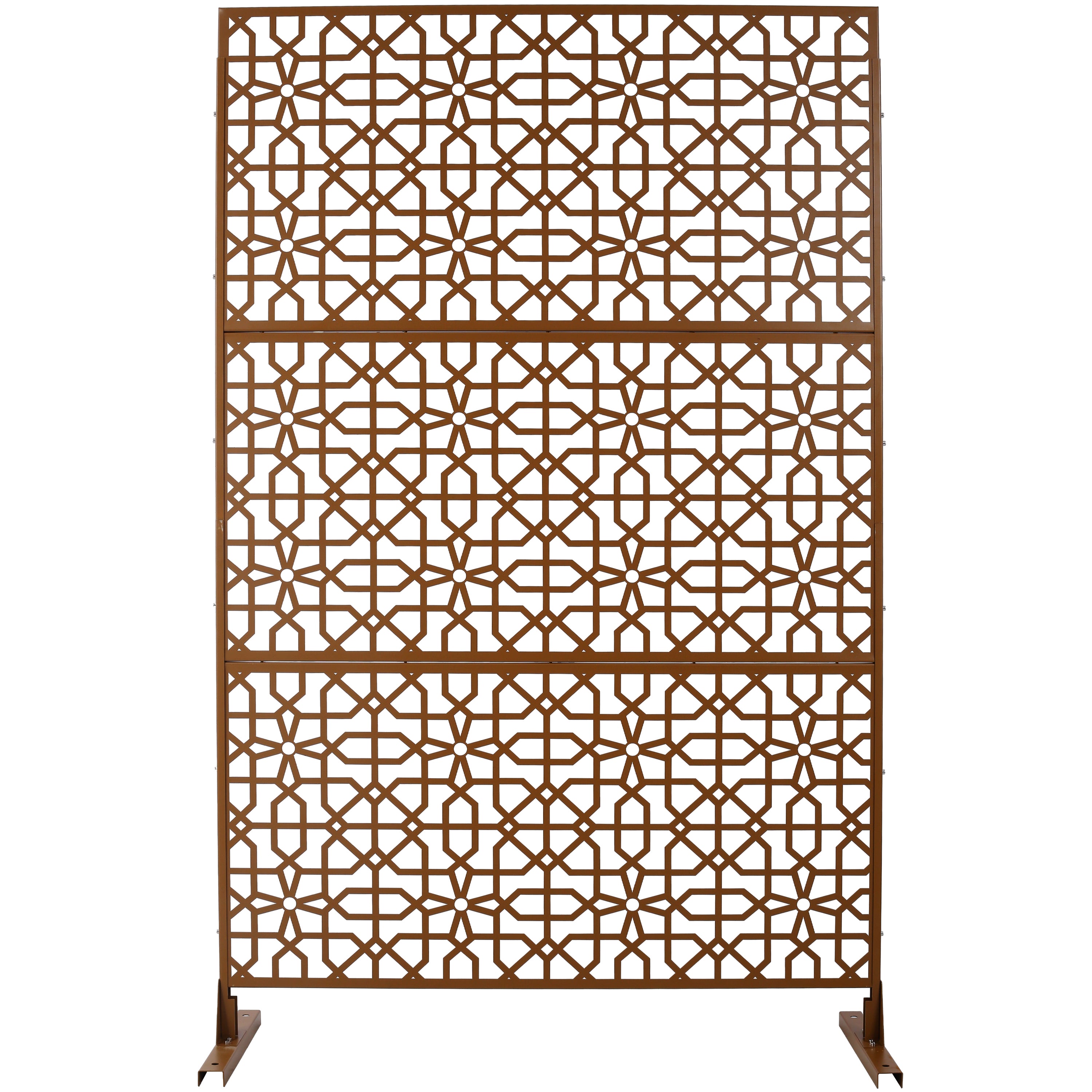 Outdoor & Indoor Privacy Screen Metal Privacy Screen 76' H×48' W, Freestanding Decorative Privacy Screen for Deck Balcony Patio, Privacy Fence Panels for Outside Lawn Garden PS106 BROWN