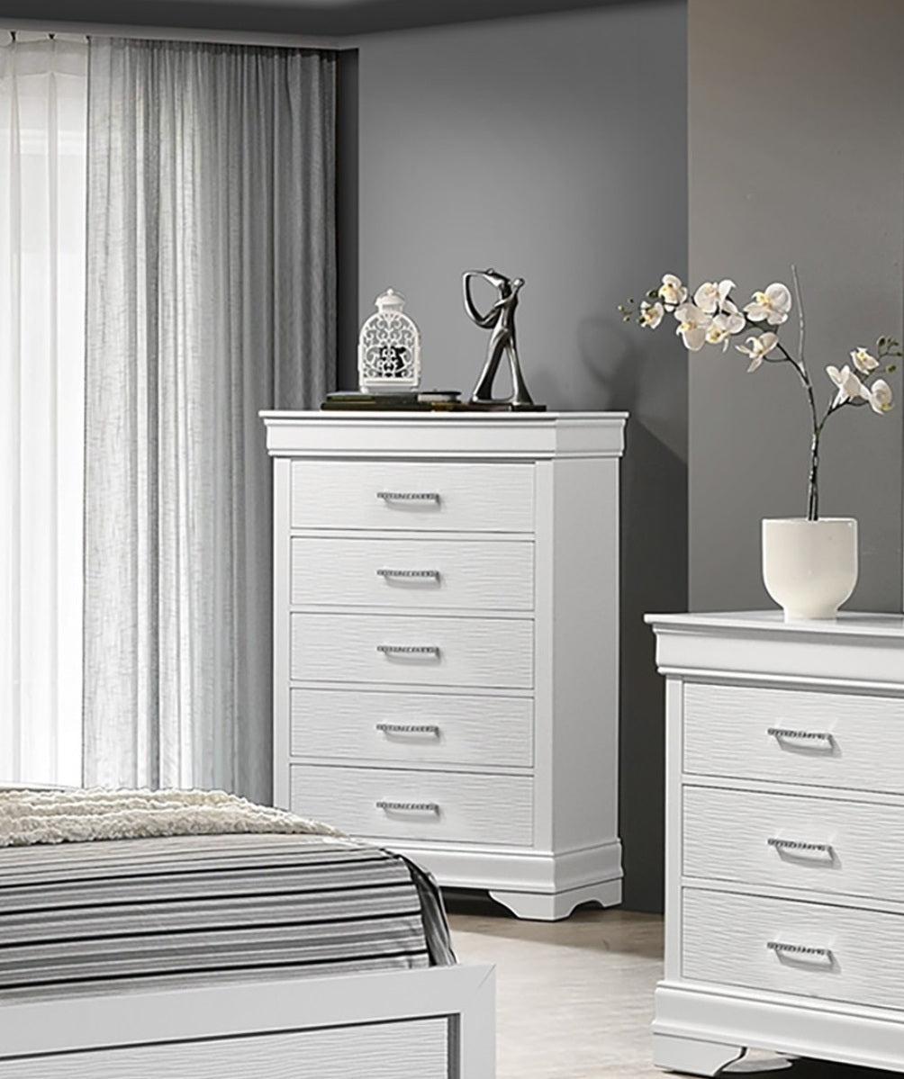 Luxury Crafted White 1pc Chest of Drawers Bedroom Furniture Accent Handles Spacious 5x Drawers