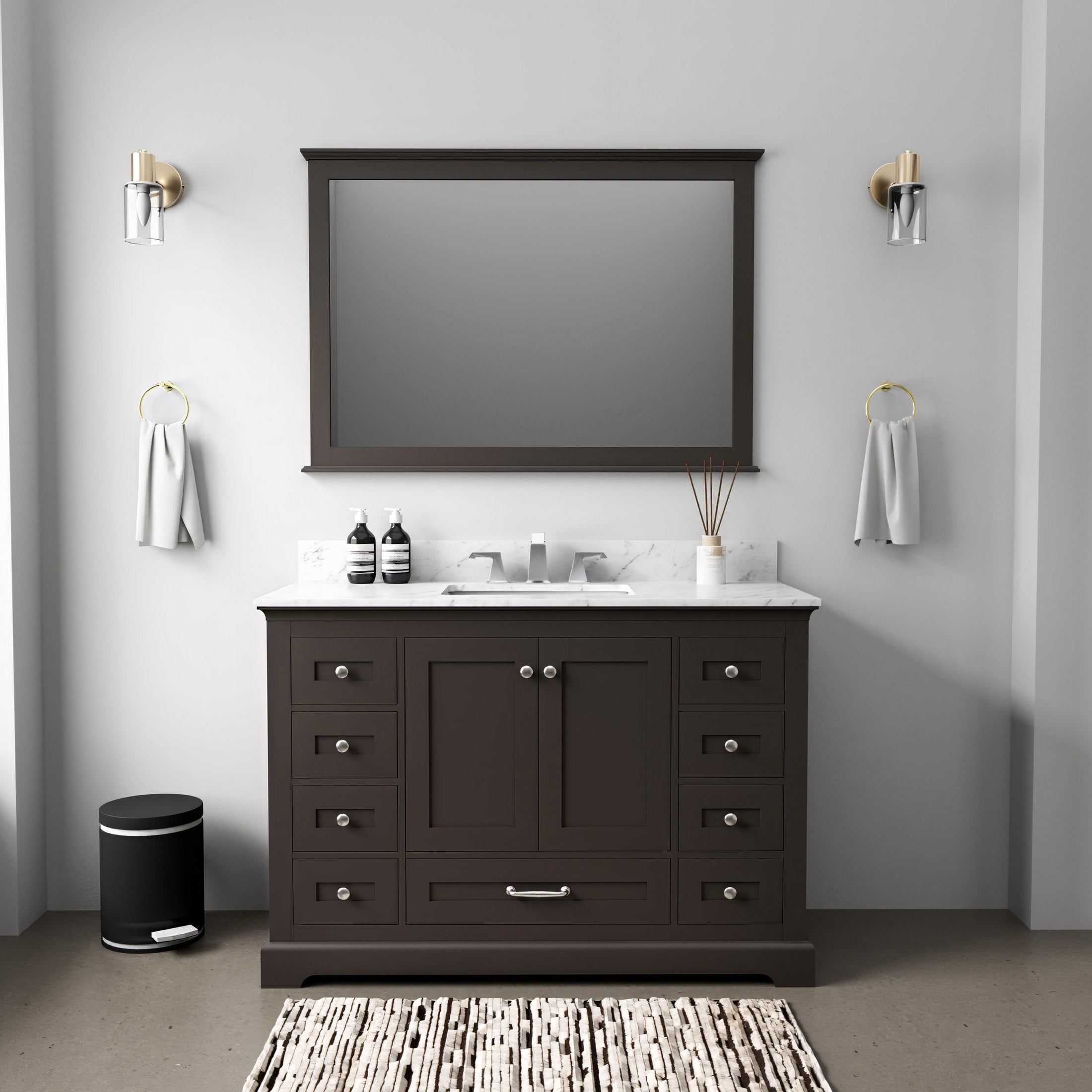 Espresso Single Bath Vanity 48 in. W x 22 in. D, with Carrara Marble Top