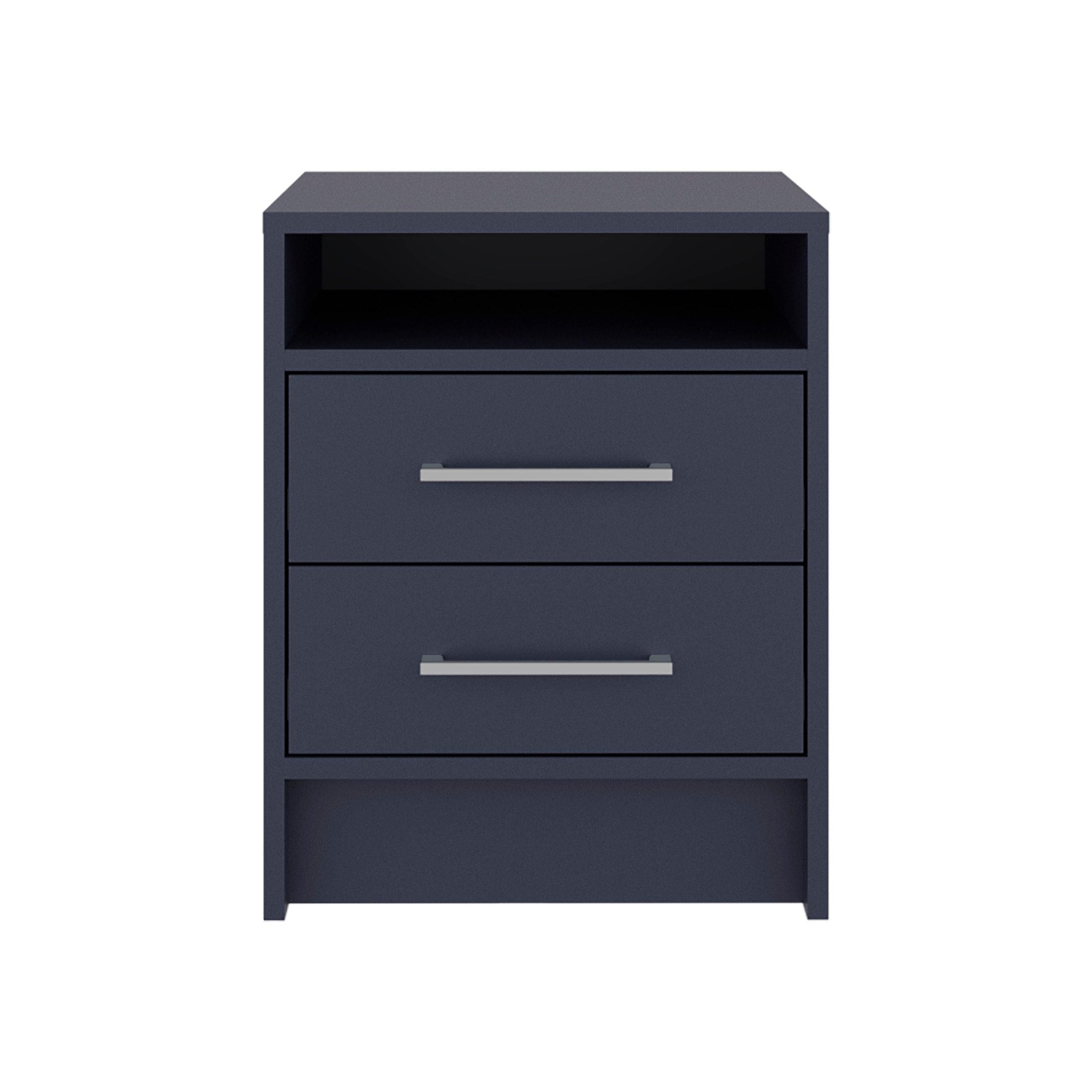 Eter Nightstand Minimalist Modern Style, Superior Top Shelf, One Open Storage Shelf And Two Drawers, Light Oak, Blue