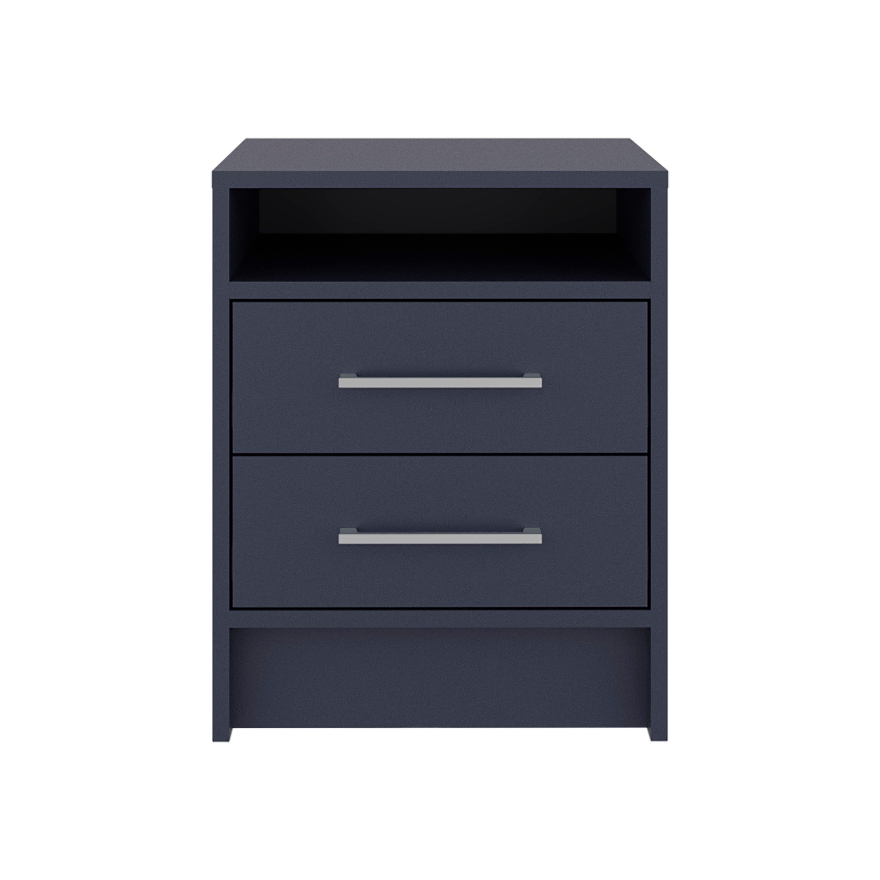 Eter Nightstand Minimalist Modern Style, Superior Top Shelf, One Open Storage Shelf And Two Drawers, Light Oak, Blue