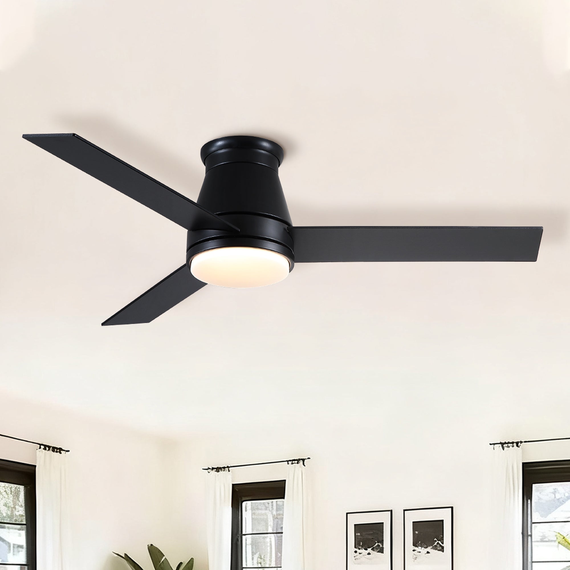 48' Black Lowe Profile Ceiling Fan with Light