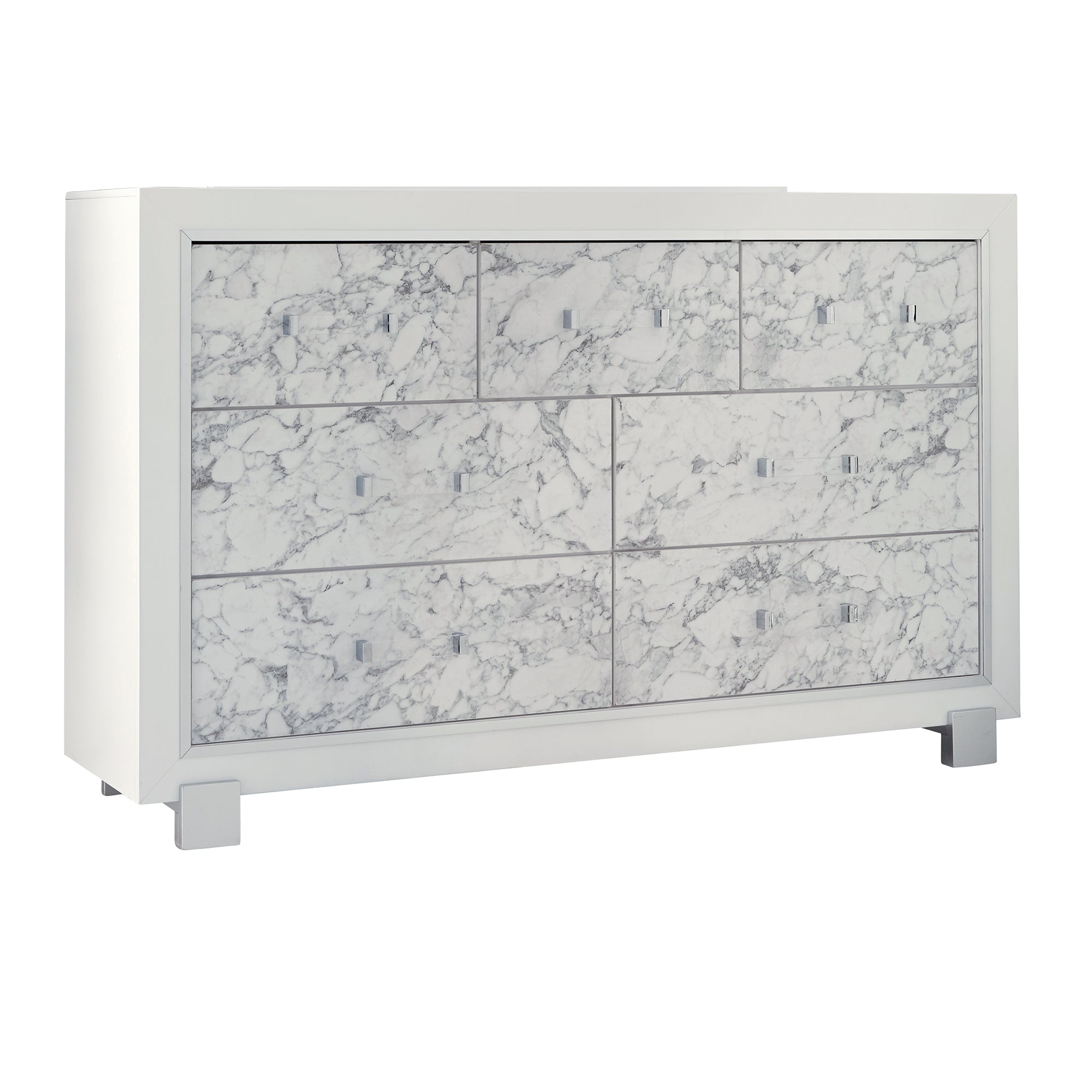 SKYE Marble Style White Dresser with Spacious Drawers and Solid Wood MDF Construction