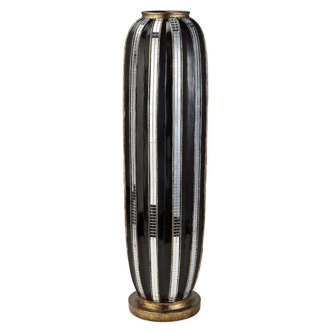 21' Tall Polyresin Decorative Vase, Gold finish with Mosaic Glass Stripes
