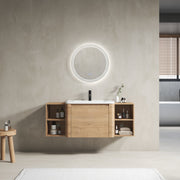 52'' Wall-Mounted Bathroom Vanity with White Ceramic Sink and Storage Shelves & 1-Soft-Close Door, KD-Packing, Plywood
