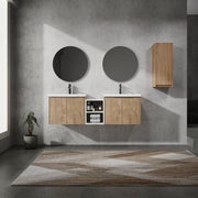 60' Wall-Mounted Bathroom Vanity With Sink and Side Cabinet, Soft Close Doors,00112IMOx1-0624IMOx2-0612GWH Combination Cabinet(KD-Packing)