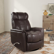 Global Home Swivel Glider Recliner with Manual Adjustable Headrest & Footrest In Faux Leather Bentley Dark Brown