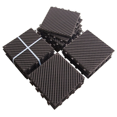 Patio Interlocking Deck Tiles, 12'x12' Square Composite Decking Tiles, Striped Plastic Outdoor Flooring Tile All Weather for Balcony Porch Backyard, (Dark Brown, Pack of 36)