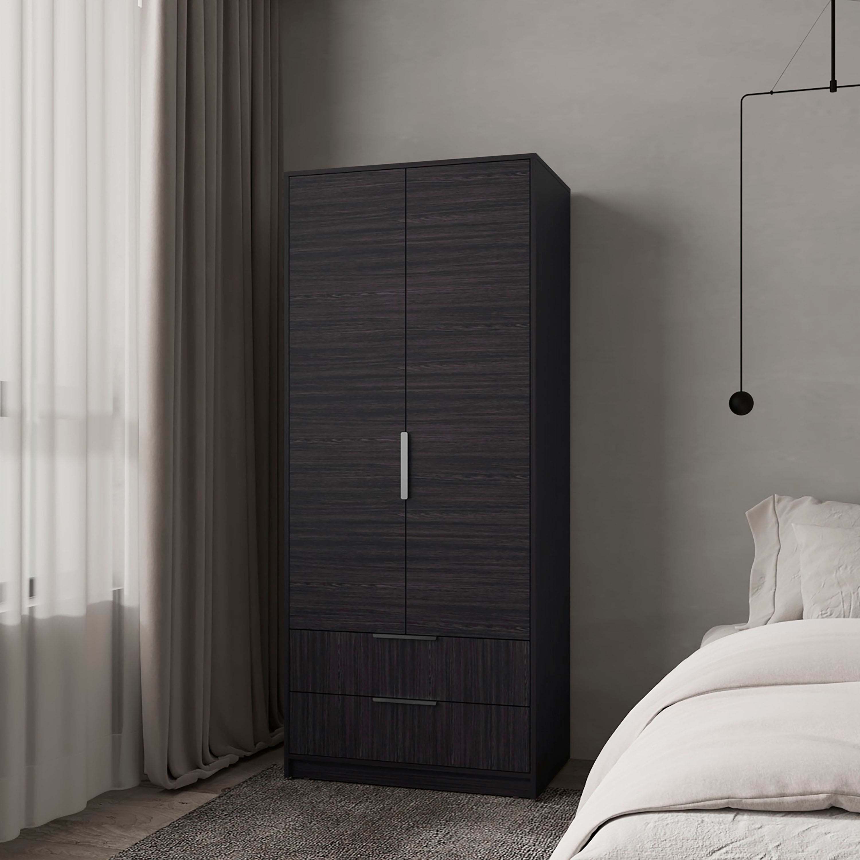 Wengue 2-Door 2-Drawer Wardrobe with Hanging Rod