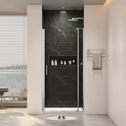 32-36'W X 72'H left and right opening universal pivot shower door, open outside, with 1/4' and 5/16'  tempered glass and Brushed Nickel finish