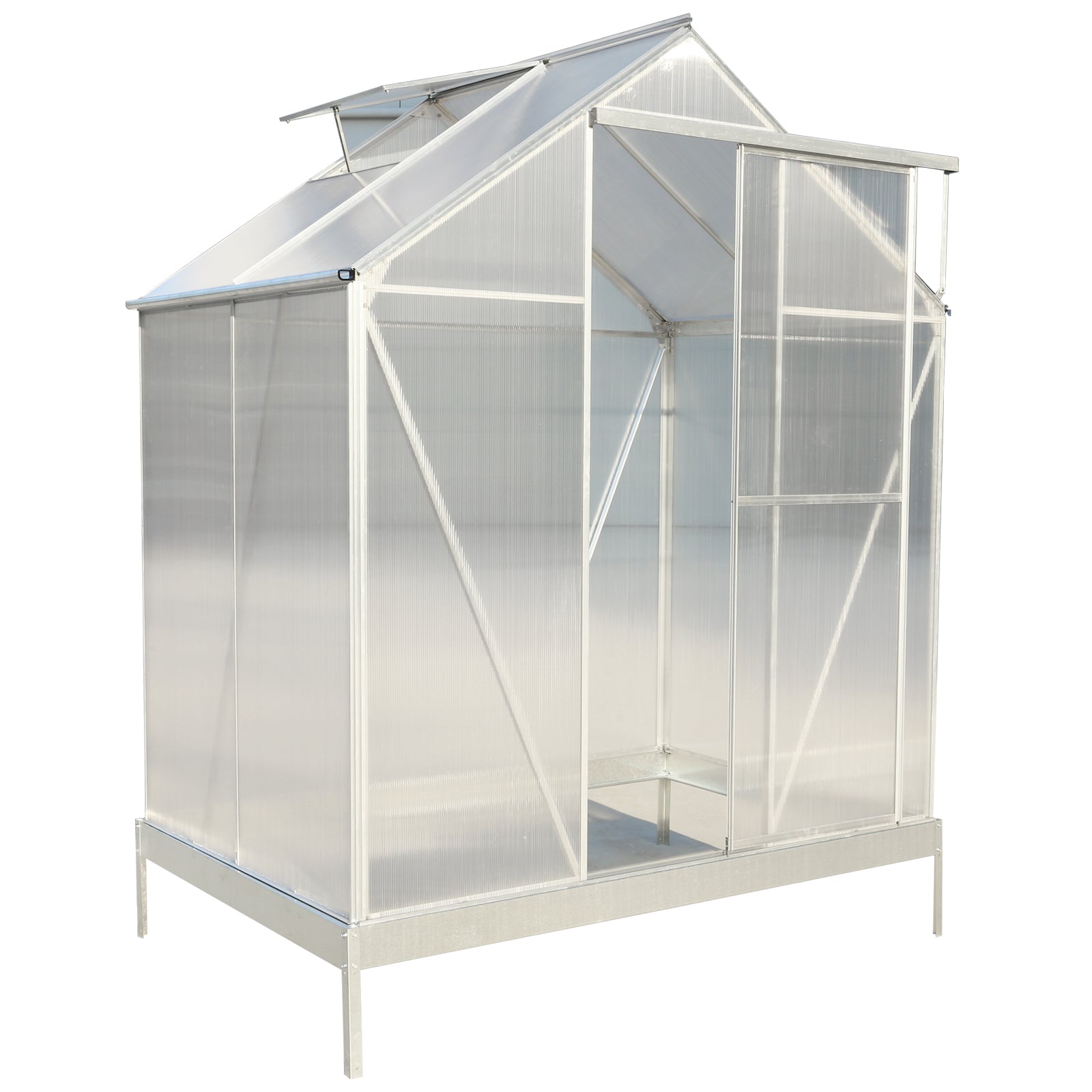 6.3'*4.2'*7' Polycarbonate Greenhouse, Heavy Duty Outdoor Aluminum Walk-in Green House Kit with Rain Gutter, Vent and Door for Backyard Garden,   color aluminium