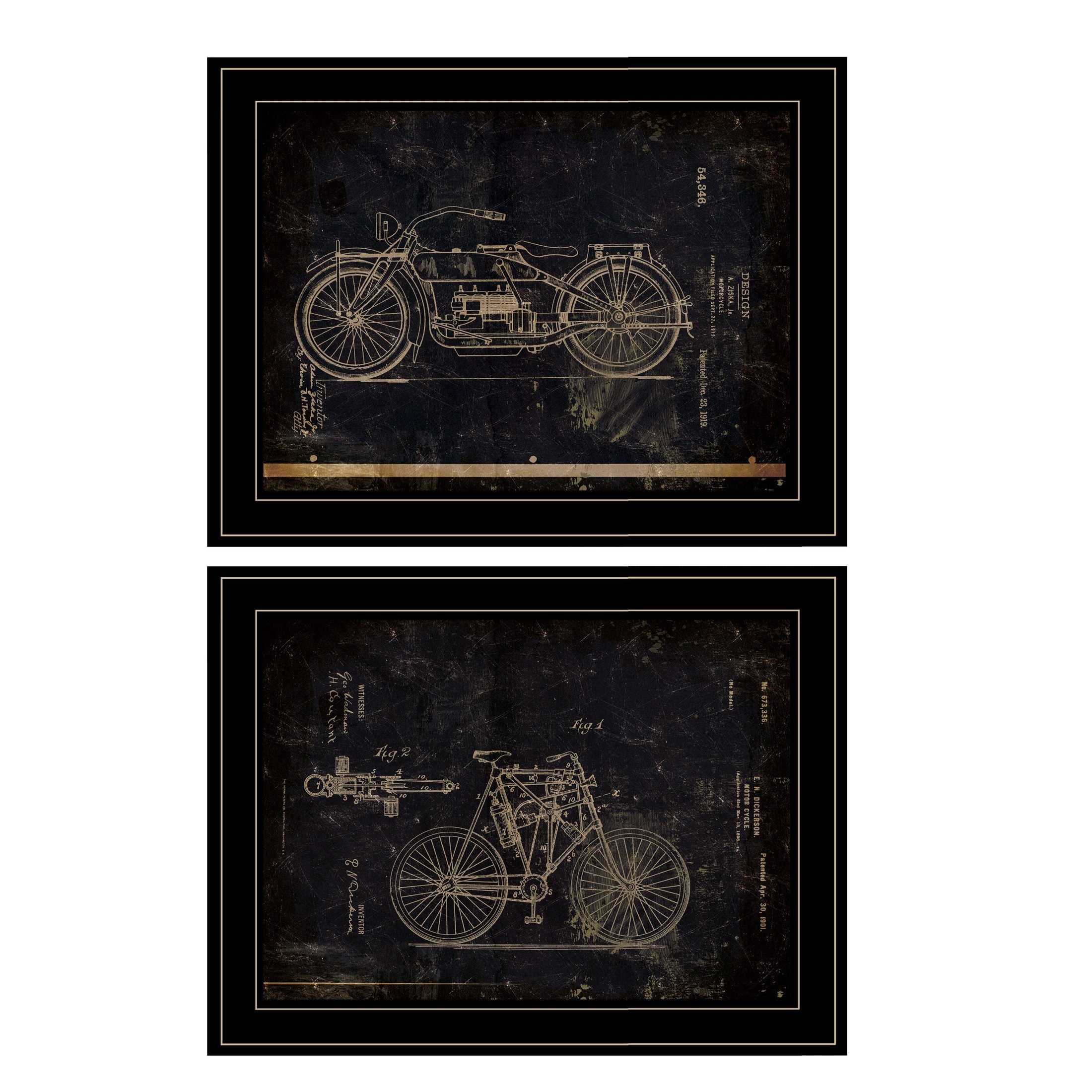 'Motor Bike Patent I & II'' 2-Piece Vignette by Cloverfield & Co, Black Frame