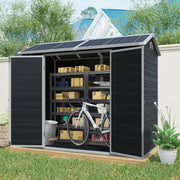 8 ft x 4 ft Outdoor Storage Shed with Two-Window and Double-Door, Plastic Shed with Floor for Gargen,Patio,Yard,Lawn,Black (W540S00046)