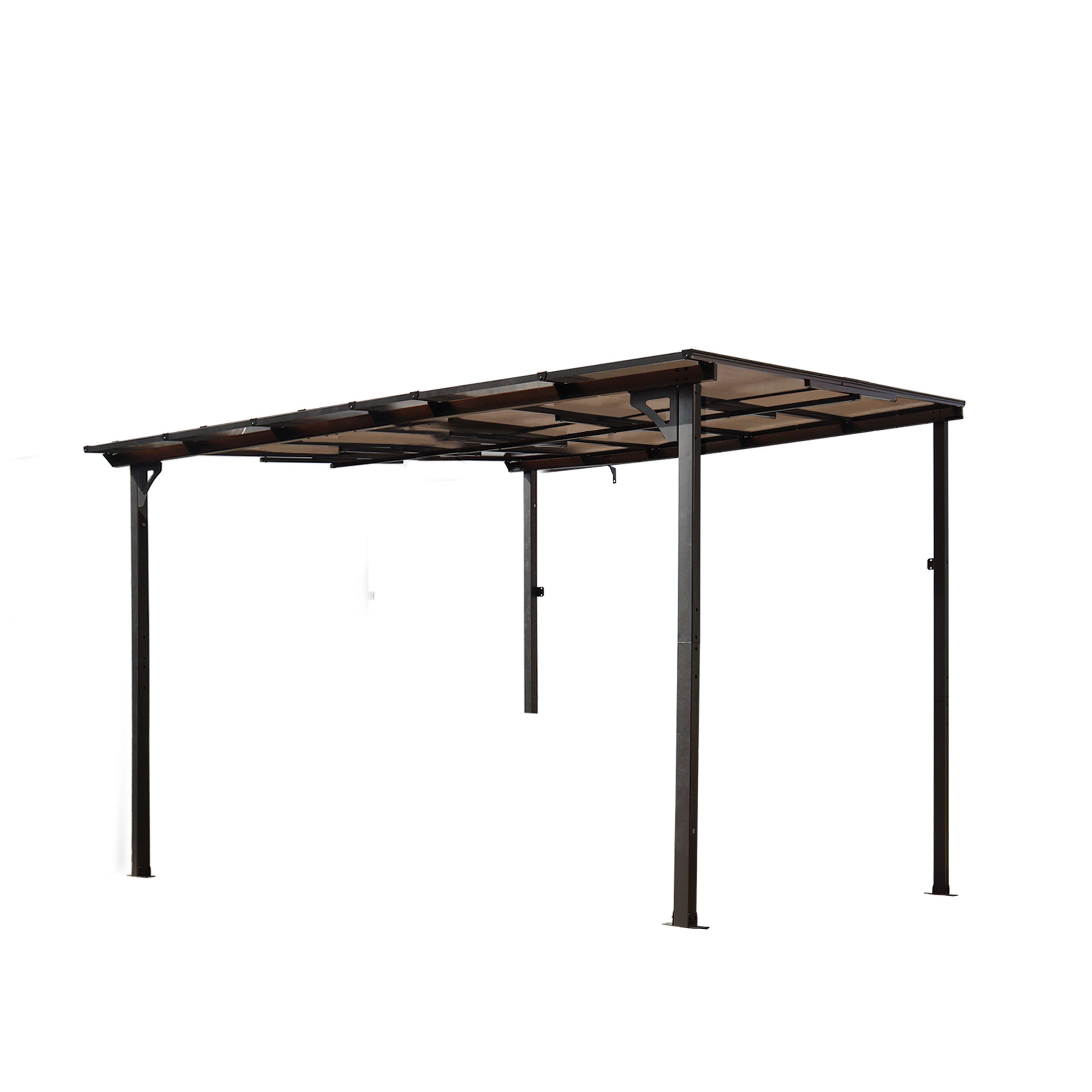 10 x 10 ft Wall-Mounted Outdoor Pergola Gazebo – Heavy-Duty Metal Awning with Roof, Grey