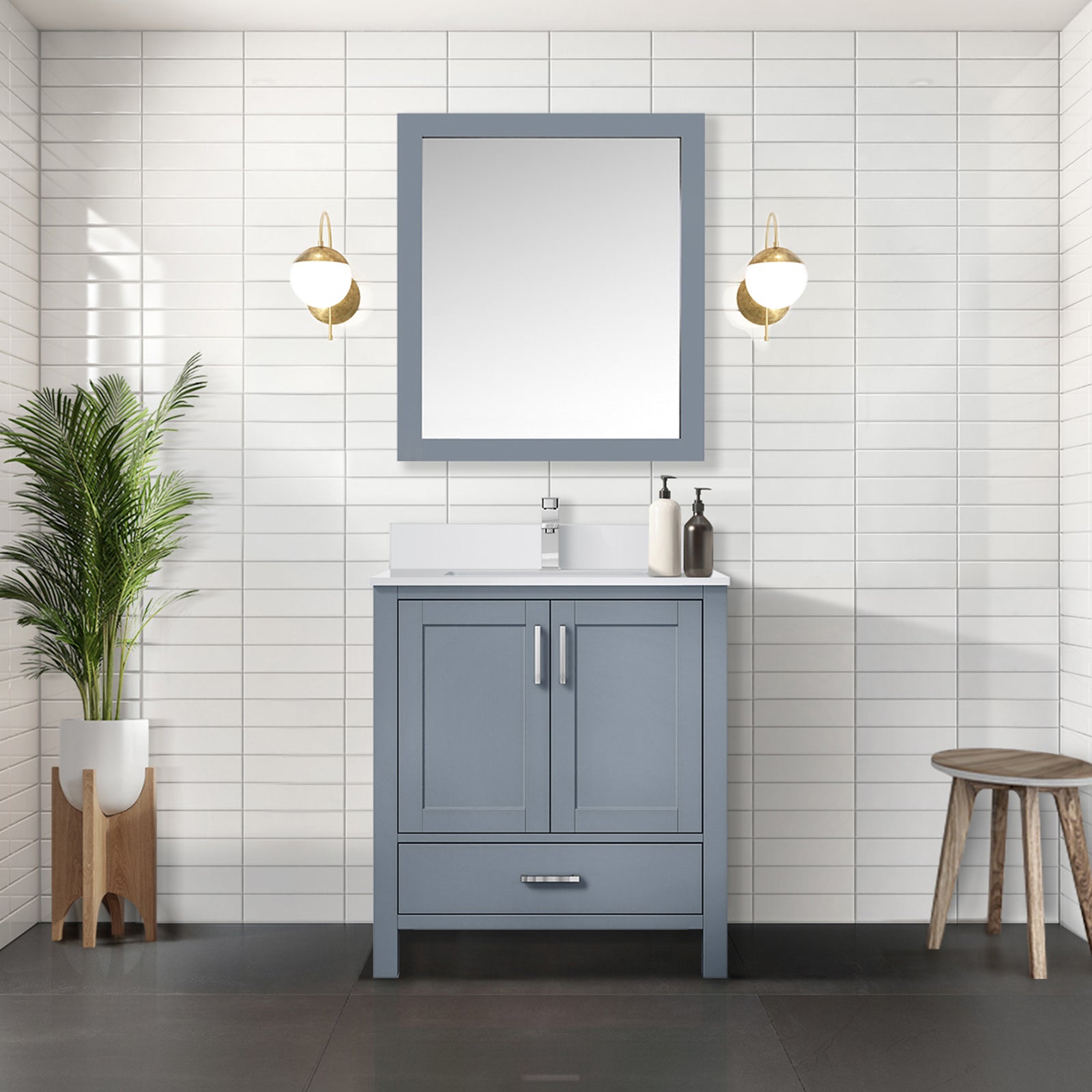 Dark Grey Bath Vanity 30 in. W x 22 in. D, White Quartz Top, and Faucet Set