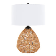 Congo 29' Contemporary Rattan Table Lamp in Natural Rope Rattan, Matte Black Metal and White Linen Shade from Grandview Gallery by LumiSource
