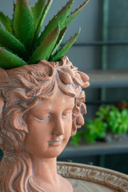 8x9x11.5' Brown Head Bust Planter, Greek Style Cement Head Planter - Indoor Outdoor Home Garden Decor