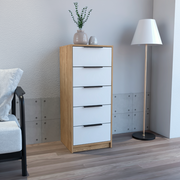 Dresser 42'H, 5 Drawer, Vertical Dresser, White / Light Oak