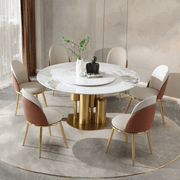 53' Round Modern Marble Dining Table with Lazy Susan, Sintered Stone Top for Kitchen, Dining Room, Dinette, Space Saving Design(6 chairs)
