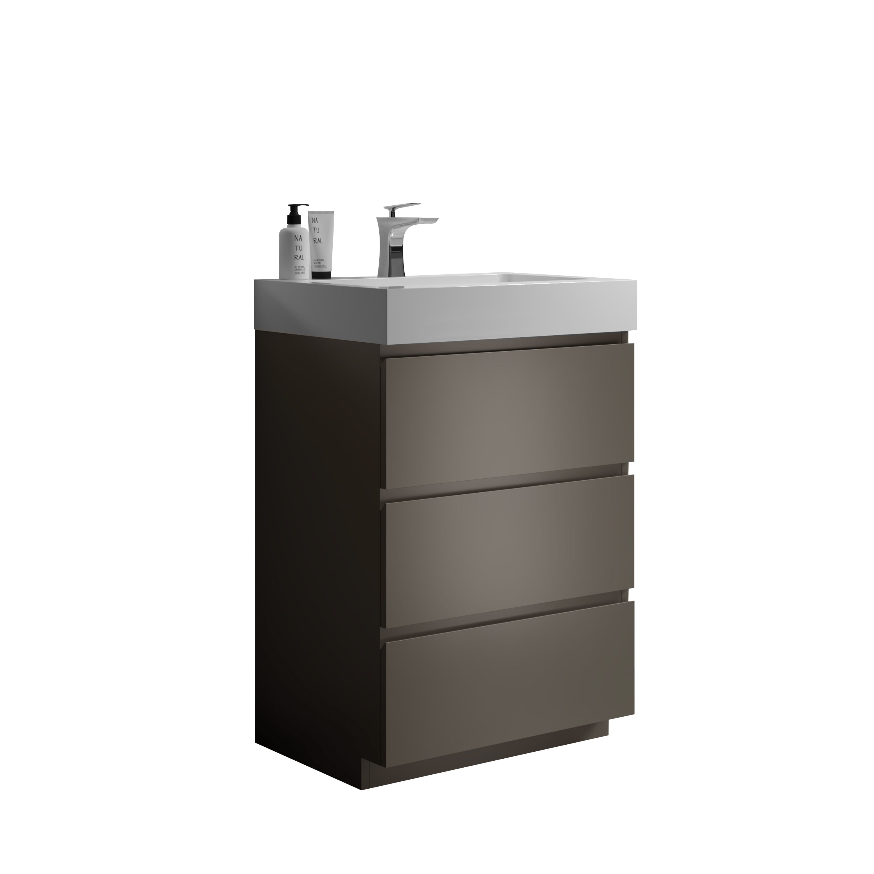 Alice 24' Gray Bathroom Vanity with Sink, Large Storage Freestanding Vanity, Glossy White Basin