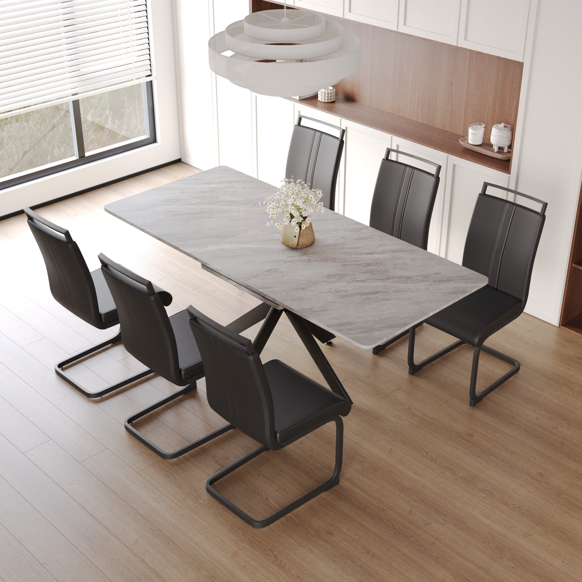 62.4' extendable 78.15' dining Table Set for 6-8 Person for Dining Room,C-shaped Tube Soft padded armless dining chair and Very large Dining Room Table Kitchen Table Chair Set with metal Legs