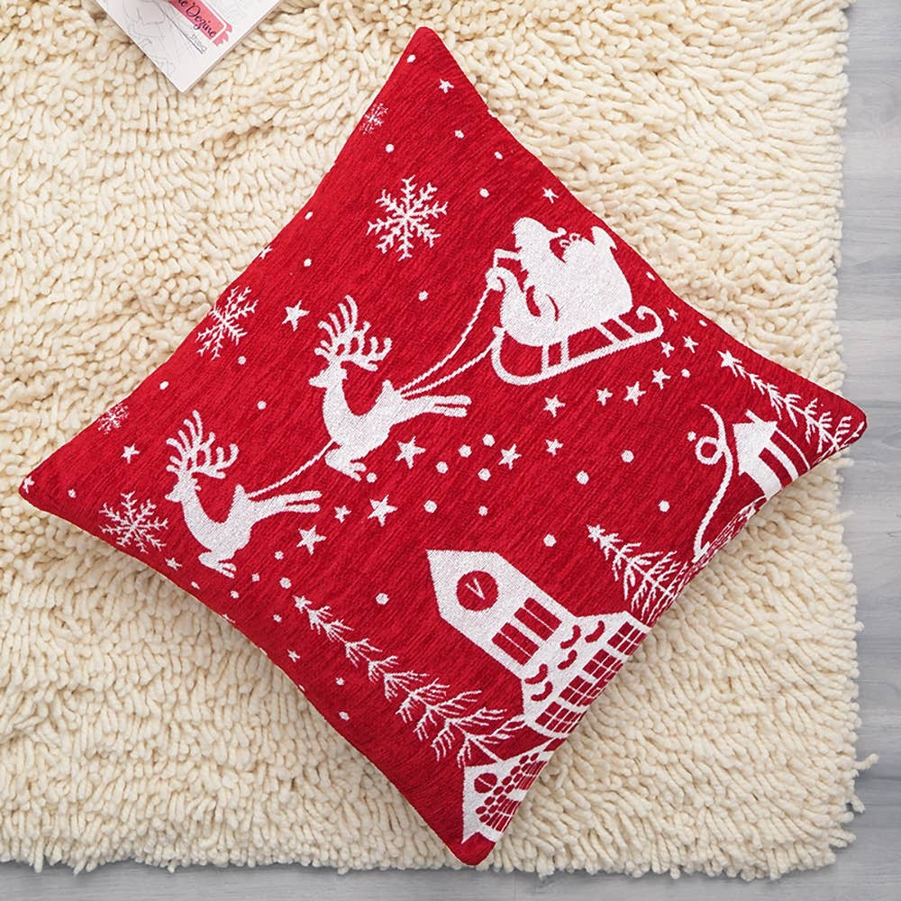 Santa's Magic Sleigh Jacquard Machine Woven Throw Pillow-24X24'