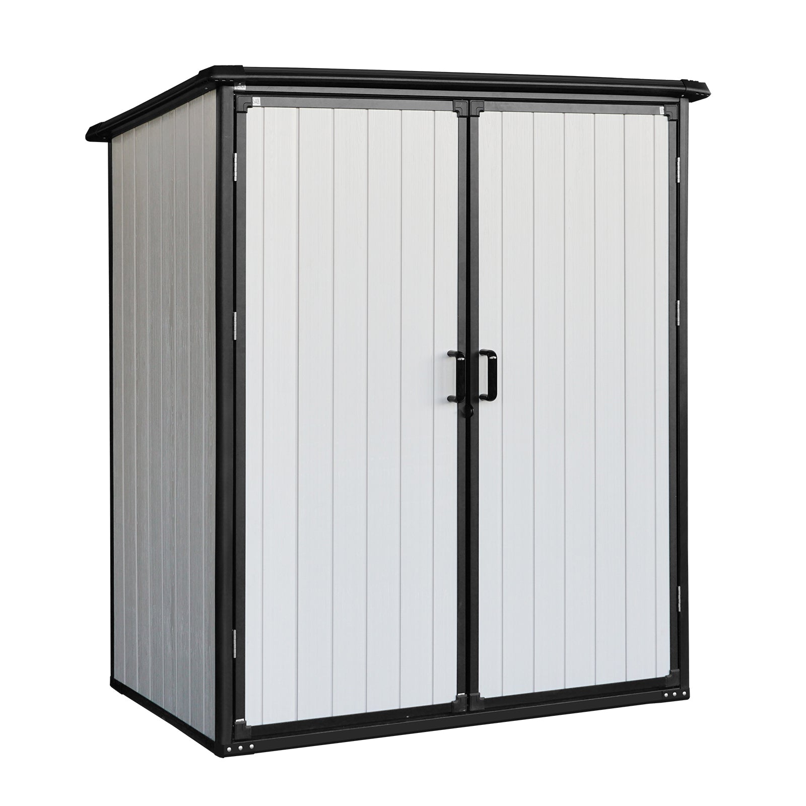 Outdoor Storage Shed Waterproof Resin Cabinet with Lockable Doors for Bikes and Patio Furniture, Black, Polypropylene, 5x3FT