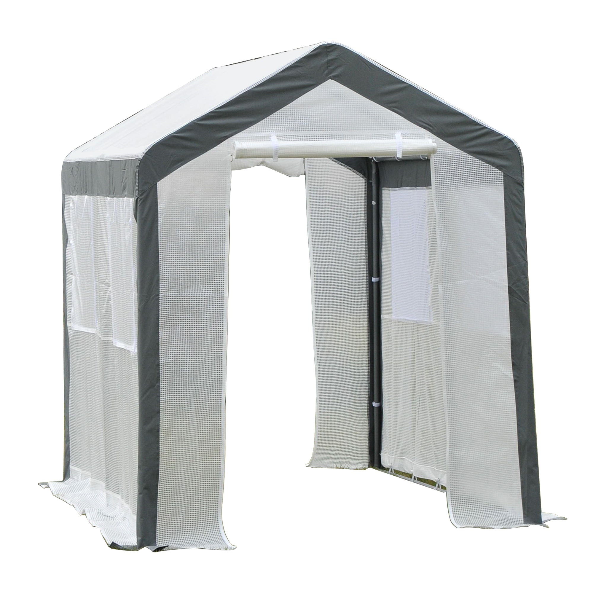 Outsunny 8' x 6' x 7' Walk-In Greenhouse, Outdoor Garden Warm Hot House with 4 Roll-up Windows, 2 Zippered Doors and Weather Cover, White