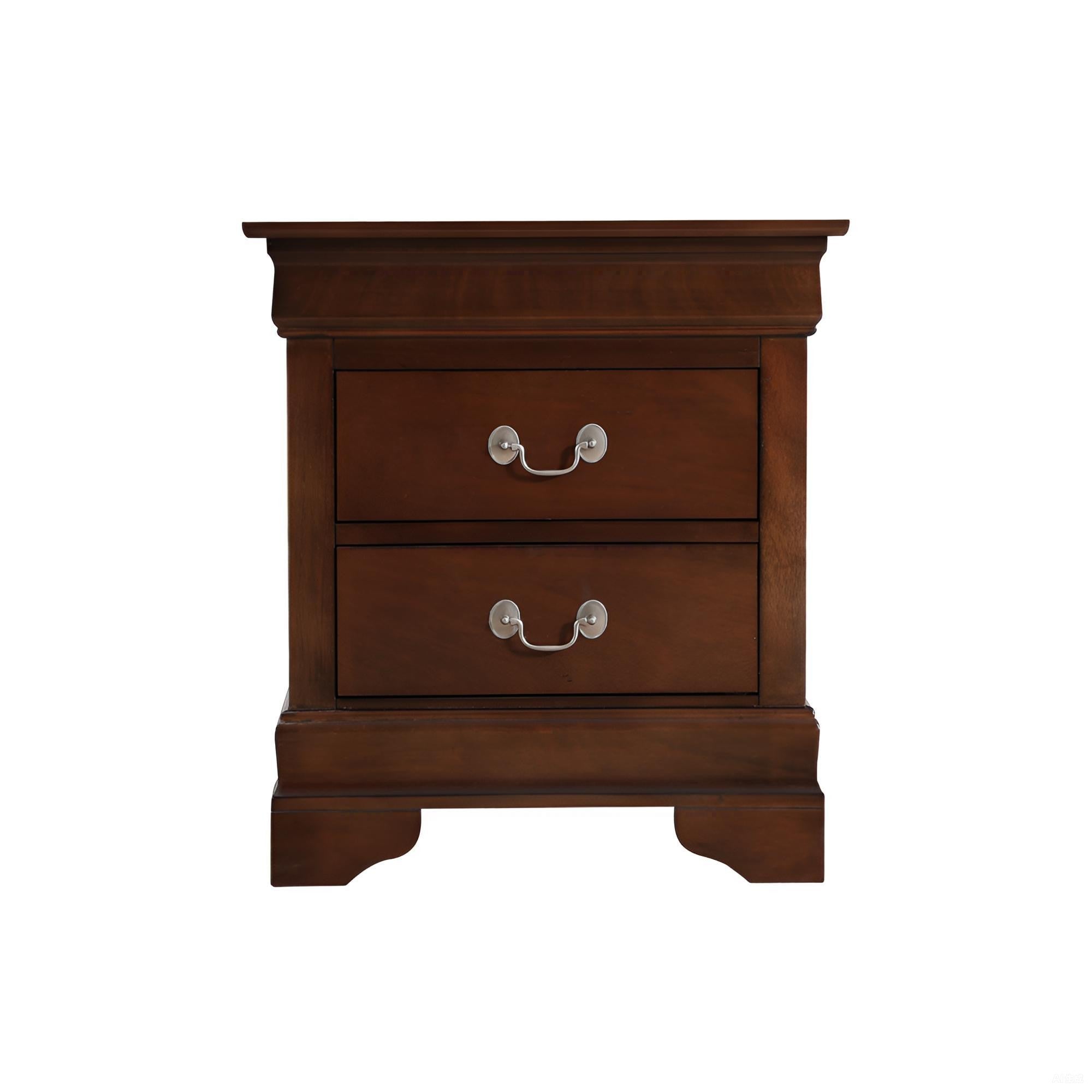 Louis Phillipe Traditional Style Nightstand with Carved Bases and Curved Mouldings, Cappuccino