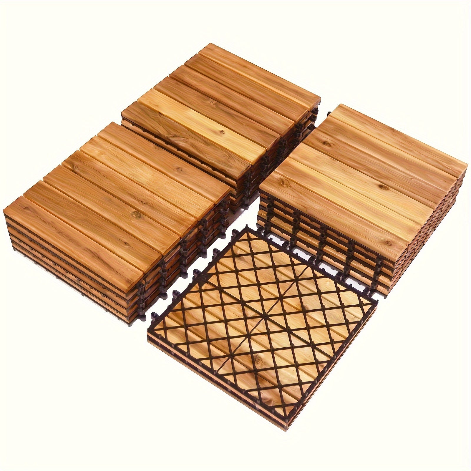 10pcs Interlocking Patio Deck Tiles 11.8 x 11.8in Wood Floor Tiles Outdoor Flooring for Patio Garden Deck Poolside