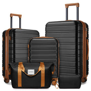 Luggage Sets 5 Piece with Duffel Bags, Hardside Expandable Suitcases with Spinner Wheels, Black