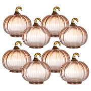 Set of 8, 4x4x5' Orange Glass Pumpkin, Pumpkin Ornament Decor for Holiday Harvest Festival Fall Festival & Thanksgiving