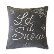 Let It Snow Embroidered Cotton Throw Pillow – 20x20' Gray Winter Accent Cushion with Insert