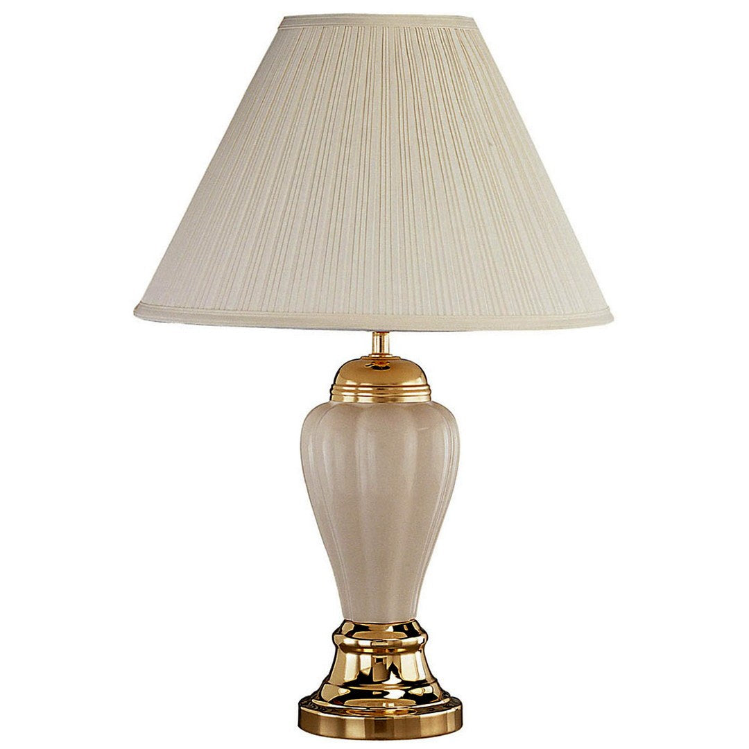 27' Tall Ceramic Table Lamp, Urn-Shaped with Ivory finish, Linen Shade