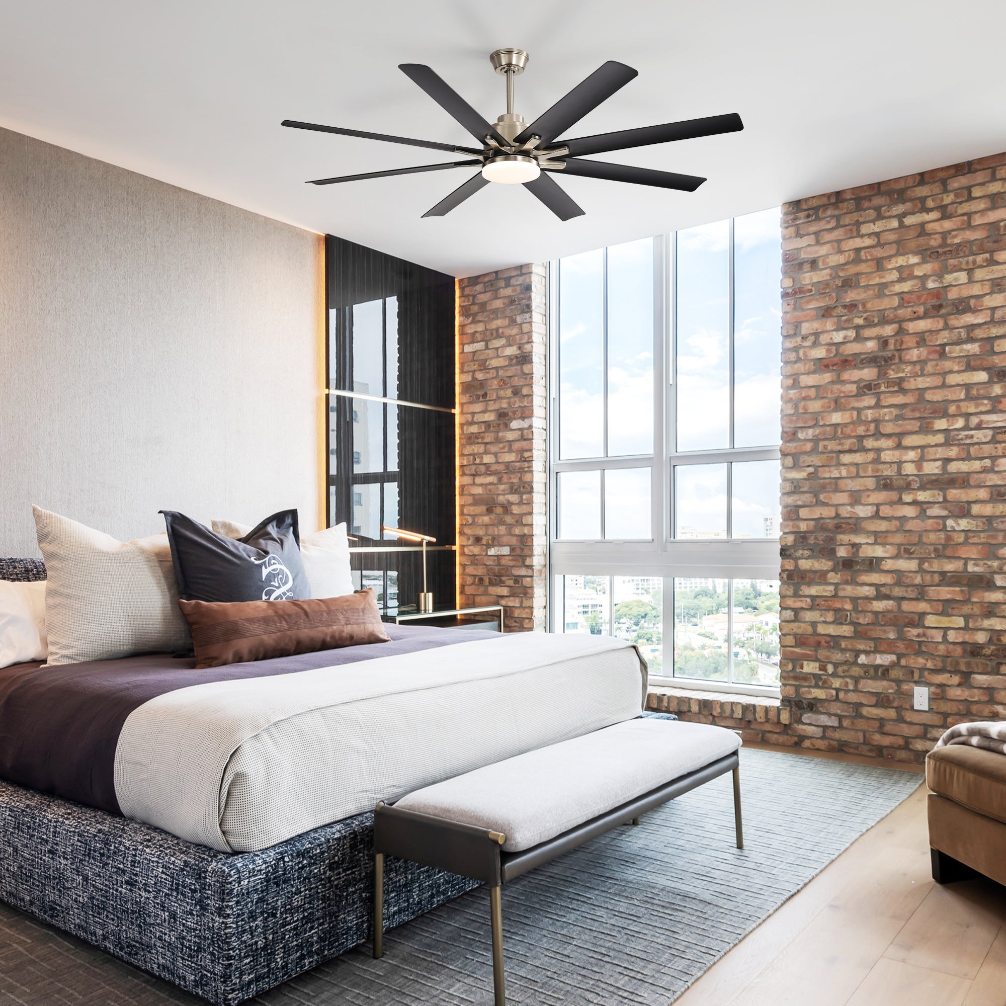 52-Inch Smart Ceiling Fan With Lights,6 Wind Speed,With 8 Black ABS Blades,Voice Remote,Fan For Bedroom,Living Room,Patio,Kitchen,etc