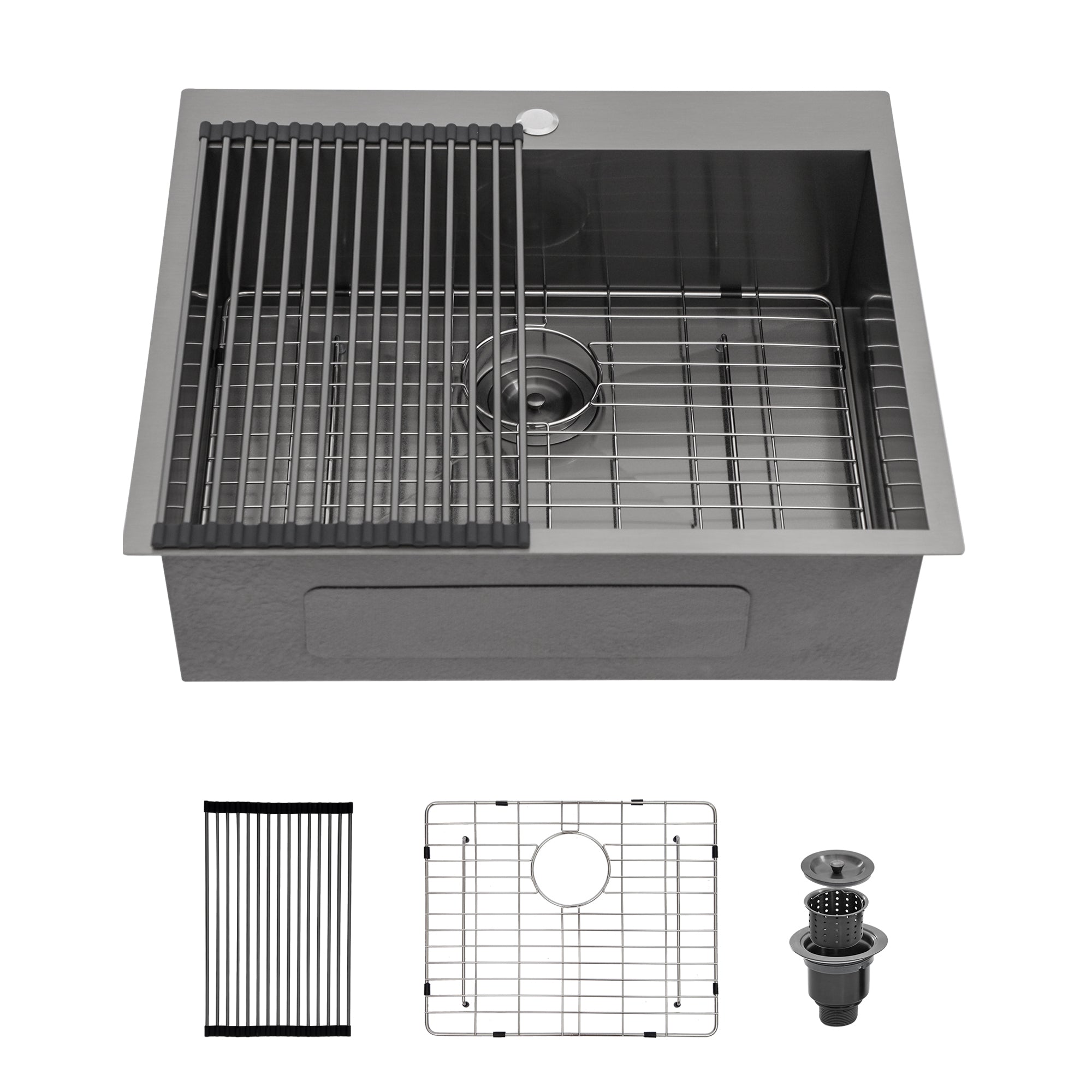 Gunmetal Black Drop In Topmount Kitchen Sink 28' x 22', 16 Gauge Stainless Steel