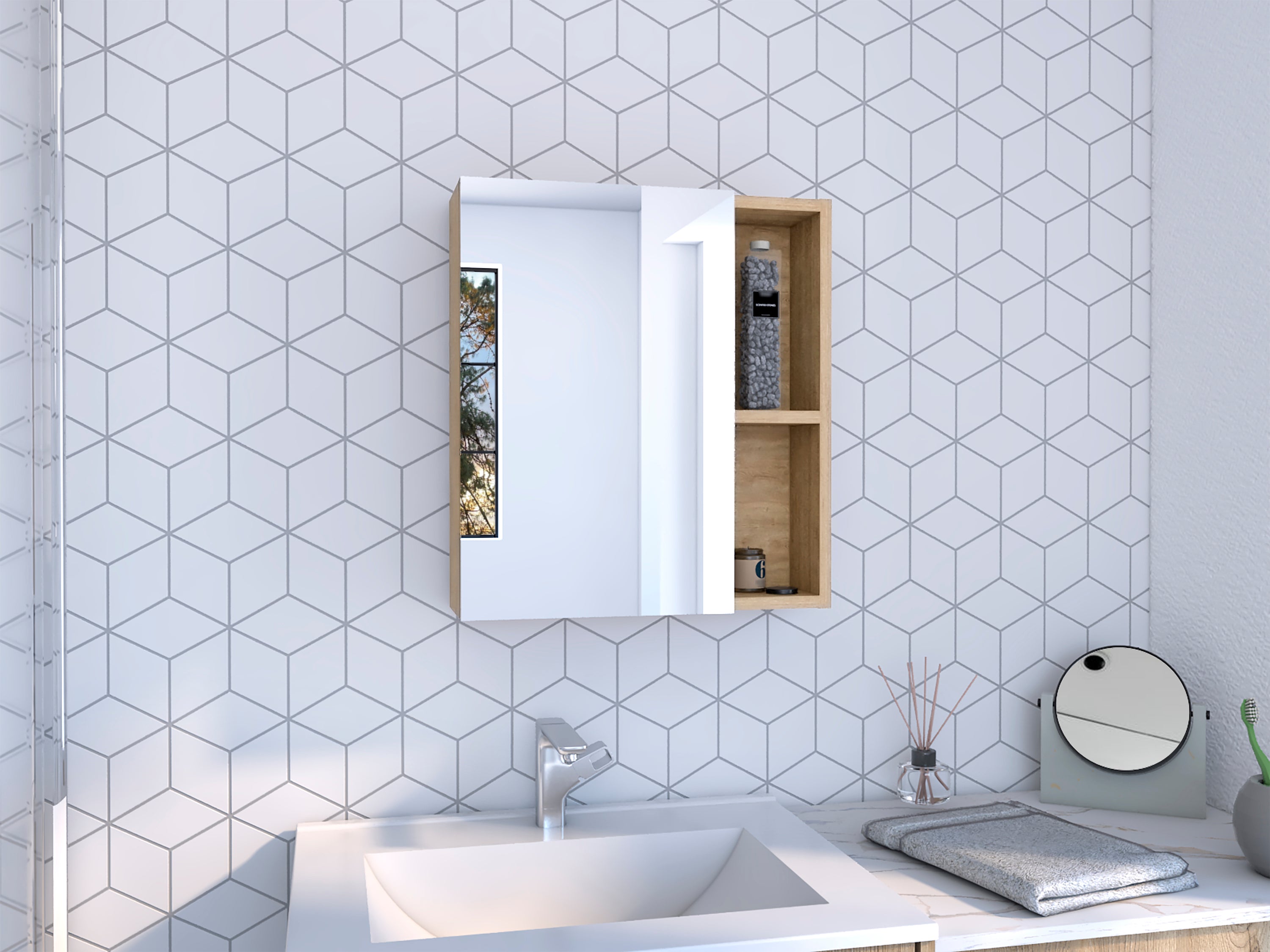 Labelle Medicine Cabinet With Mirror, Five Internal Shelves, Single Door -Pine