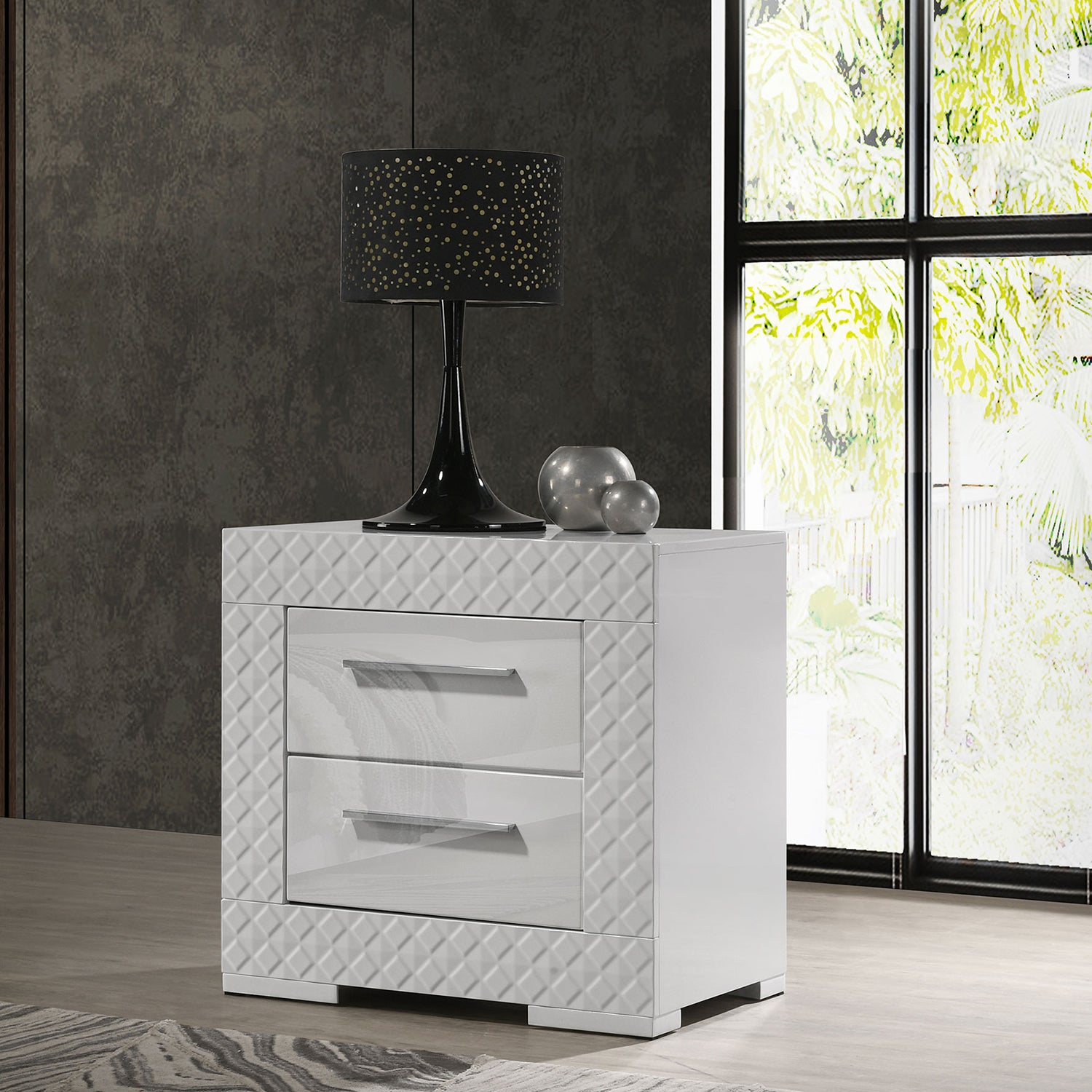 Pierce White High Gloss 2-drawer Nightstand Bedside Table