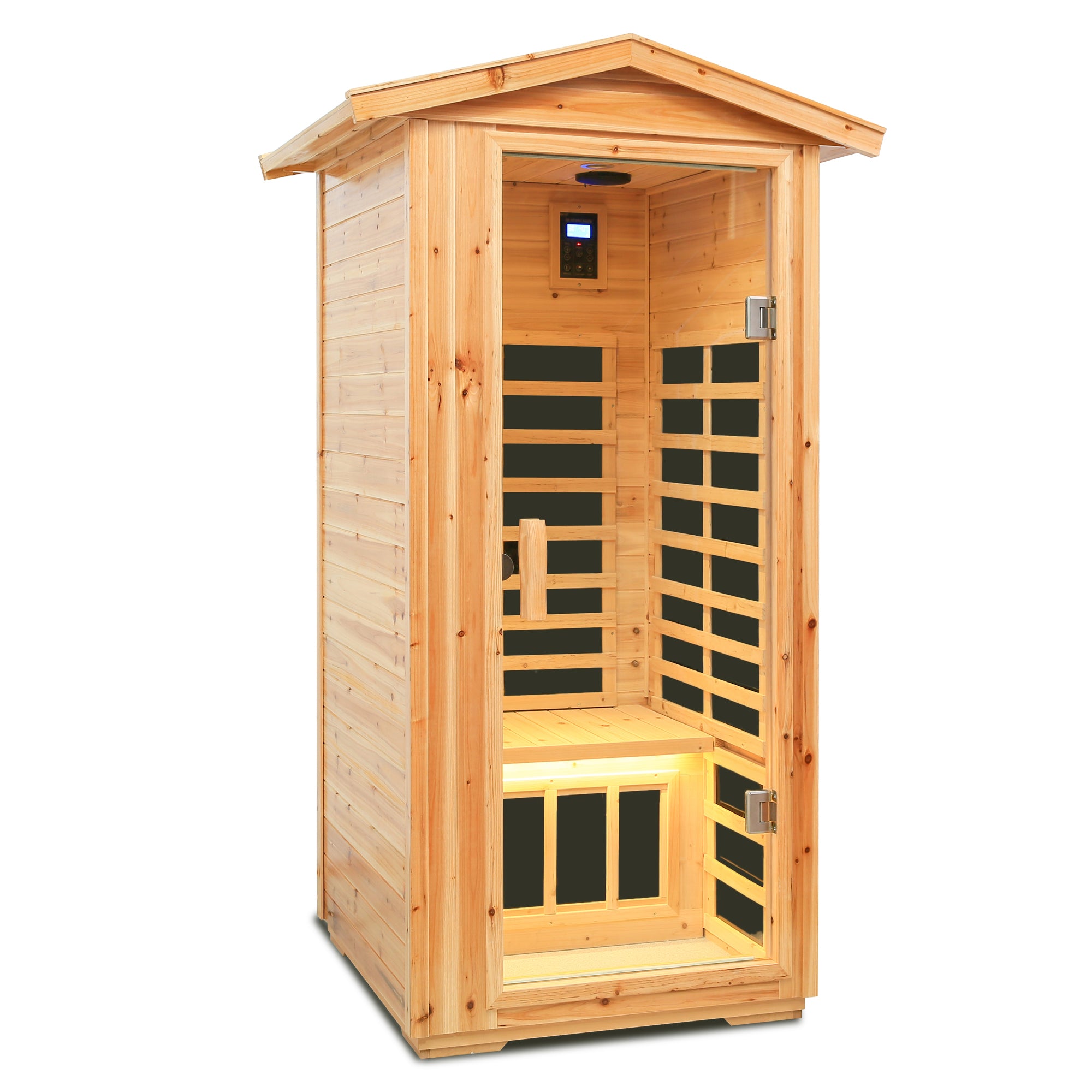 Outdoor Far Infrared Old Fir Sauna Room for One Person with LCD Control and Bluetooth Audio