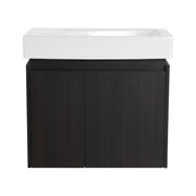 Modern 24 Inch Bathroom Vanity with Ceramic Basin, Wall Mounted Sink Combo, Black Engineered Wood Cabinet