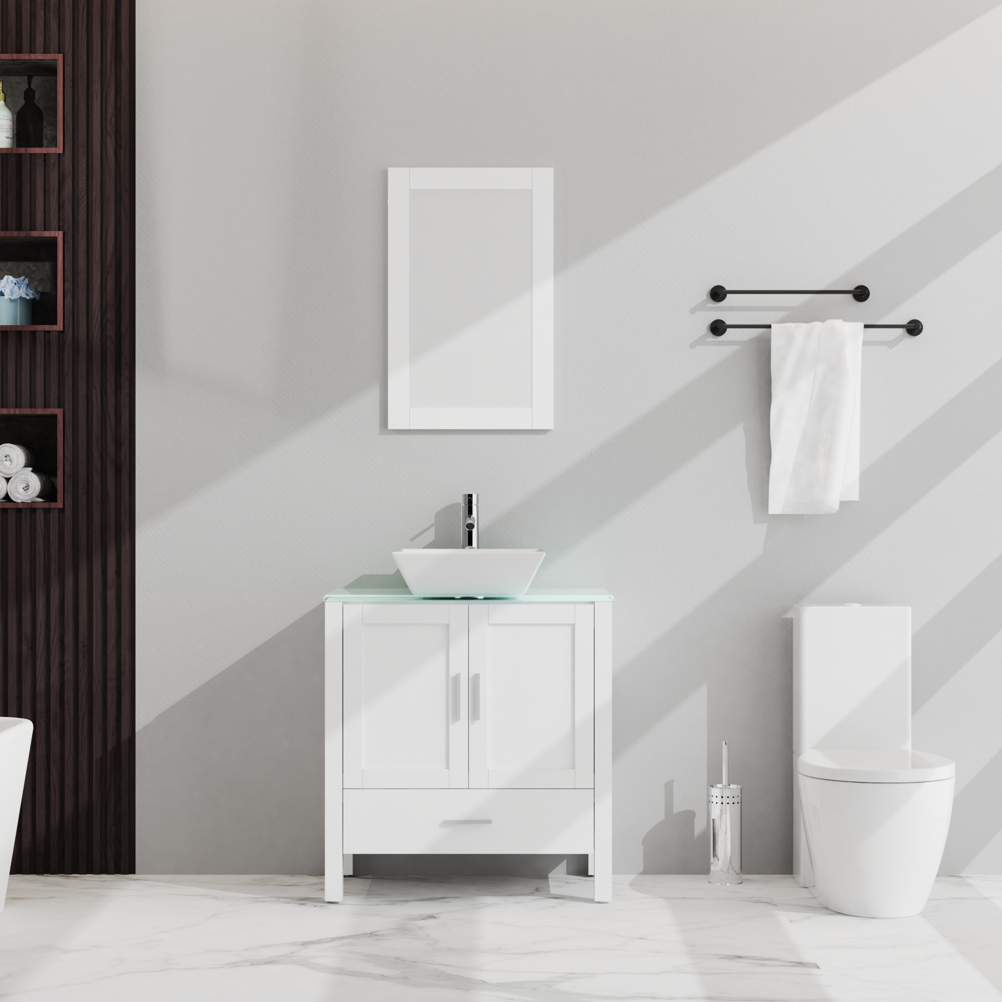 Goodyo 30' Bathroom Vanity and Sink Combo Glass Top Cabinet w/Mirror, White
