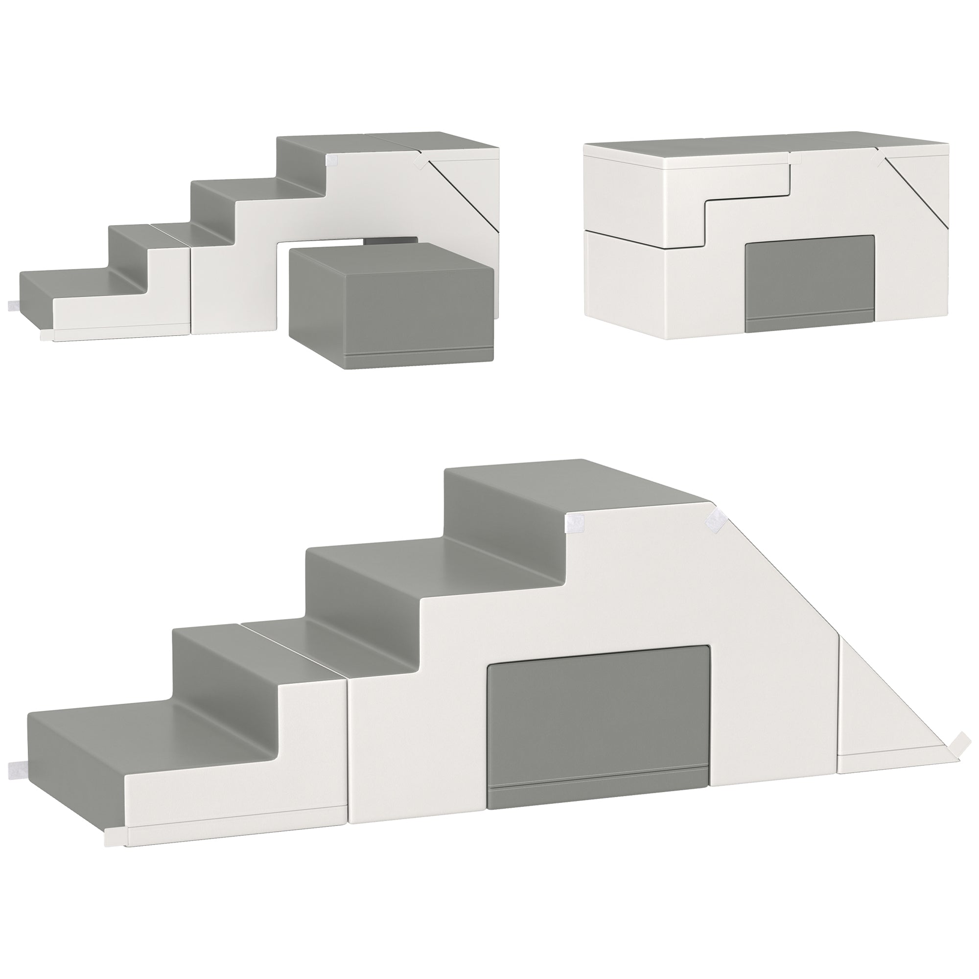 Qaba Foam Play Set for Toddlers and Children, Easy-to-clean 2 Piece Soft & Safe Kids Climbing Set for Crawling or Sliding, Light Gray