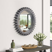 Vintage 17'' x 17'' Wood Round Hanging Gear Shape Decorative Mirror Patchwork Effect With Large-size Mirrors Individually On Art Walls,Sold Individually(Antique Dark Brown)
