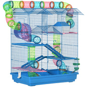 PawHut 18.5' 5 Tier Hamster Cage with Tubes and Tunnels, Small Animal Cage, Rat Gerbil Cage with Water Bottle, Food Dish, Exercise Wheel, Blue