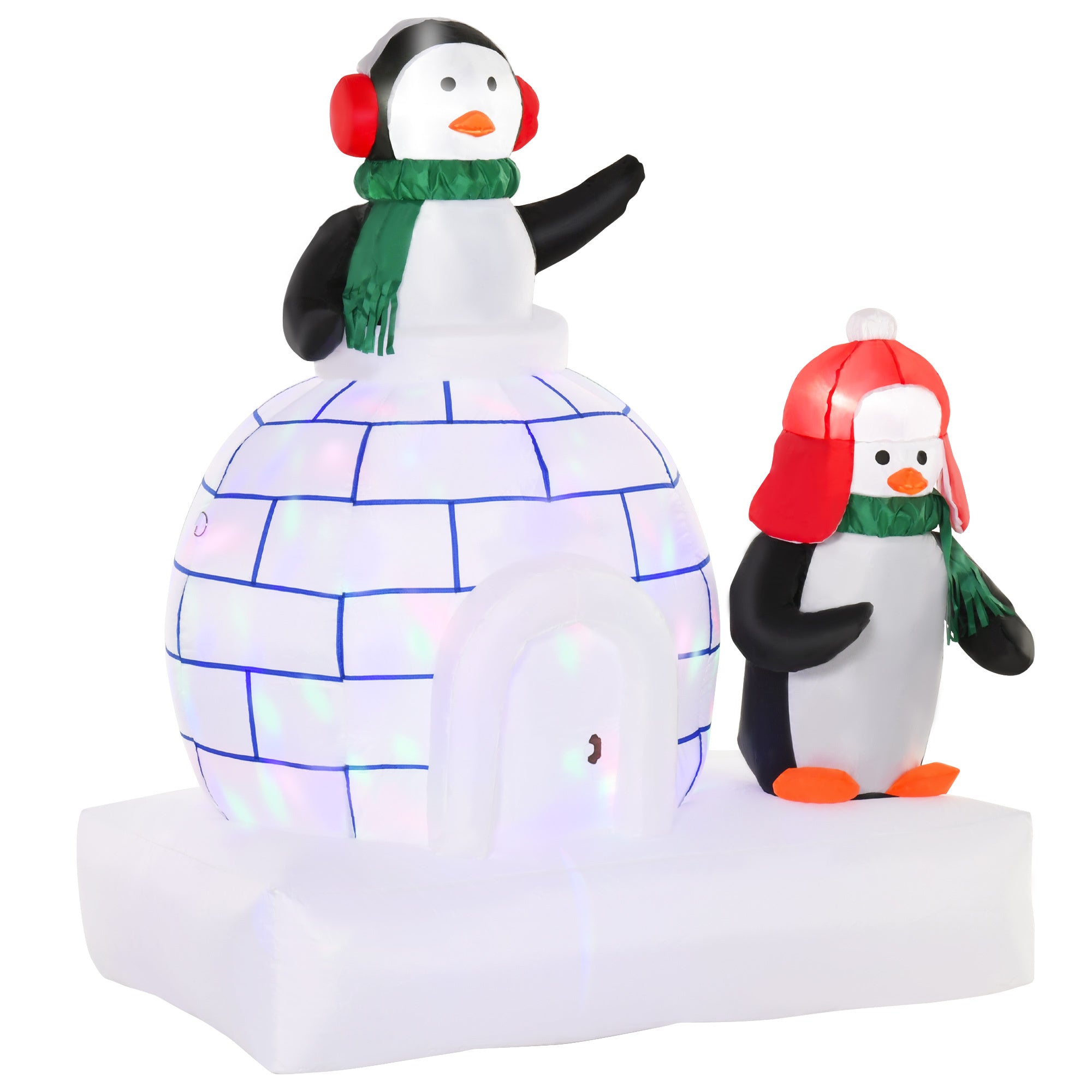 HOMCOM 5 ft Lighted Christmas Inflatables Outdoor Decorations Penguins with a Scarf and Igloo, Rotating Colorful Light, Holiday Yard Christmas Decor