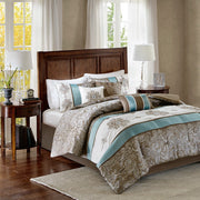 Jacquard 7 Piece Comforter Set Blue Queen