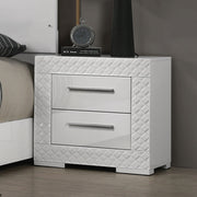 White High Gloss 1pc Nightstand Metal Side Glide 2-Drawers Bedside Table Chrome Hardware Bedroom Furniture