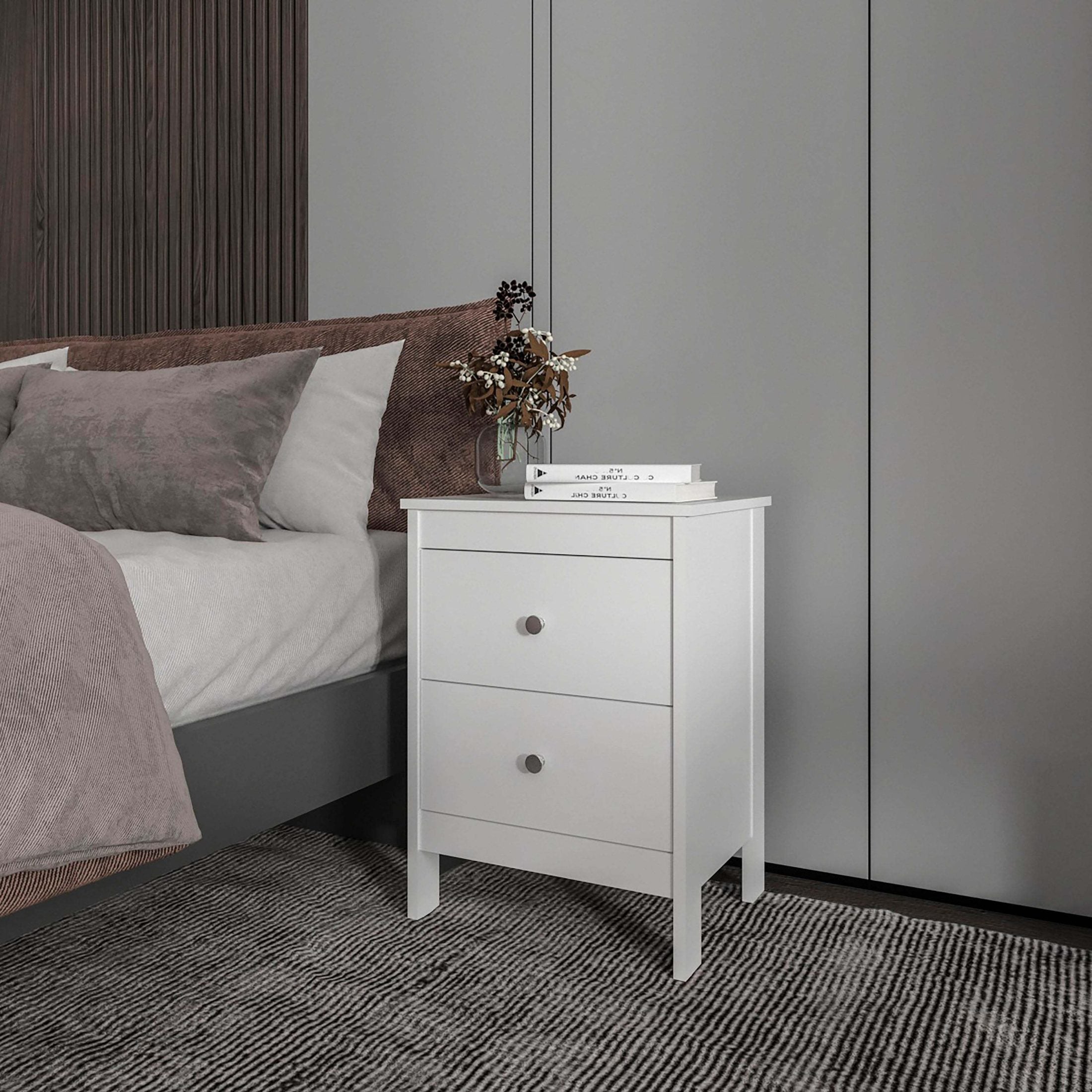 White Nightstand with 2 Drawers